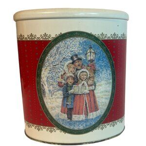 Vtg Christmas Carolers Tin Holiday Cookies Decor Grannycore centerpiece Brazil